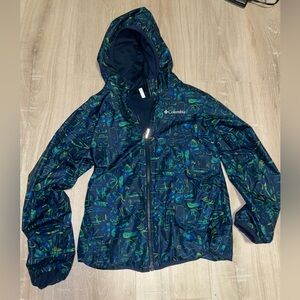 Columbia Kids Pixel Grabber Reversible Lightweight Hooded Rain Jacket M 10-12